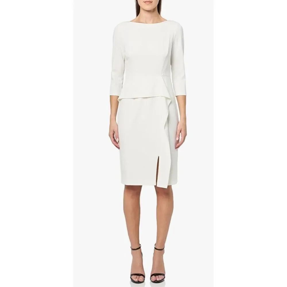 Vince Camuto Womens 3/4 Sleeve High Neck Cascade Detail Sheath Dress -2